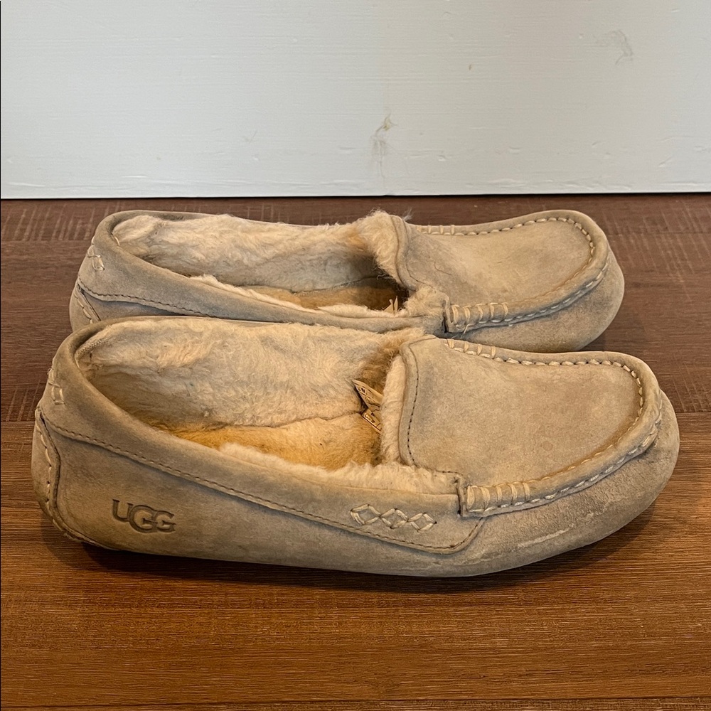 UGG Tan Suede Shearling-Lined Moccasin Slippers